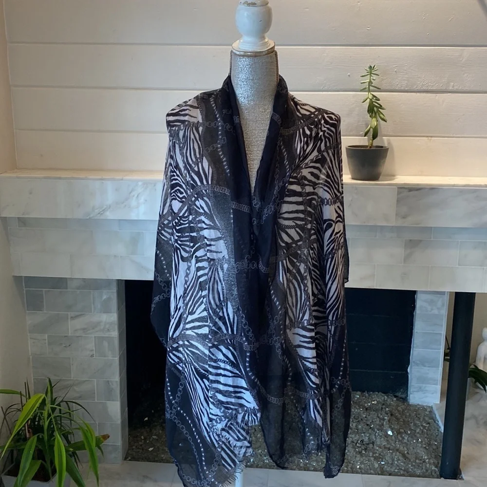 Zebra and Chain Print Lightweight Scarf or Wrap OS